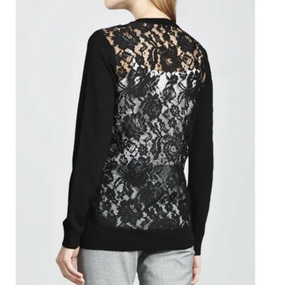 Theory Black Long Sleeve Top with Lace Detail; size M
